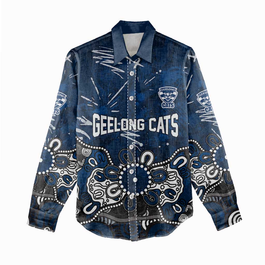 Personalized Geelong Cats Women Casual Shirt Aboriginal Dot Painting Graffiti Style