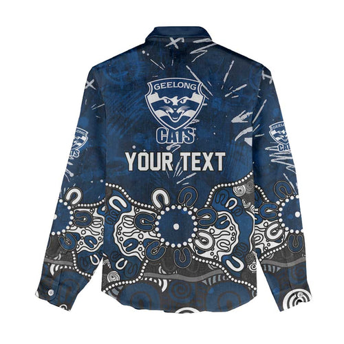 Personalized Geelong Cats Women Casual Shirt Aboriginal Dot Painting Graffiti Style