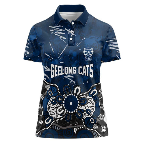 Personalized Geelong Cats Women Polo Shirt Aboriginal Dot Painting Graffiti Style