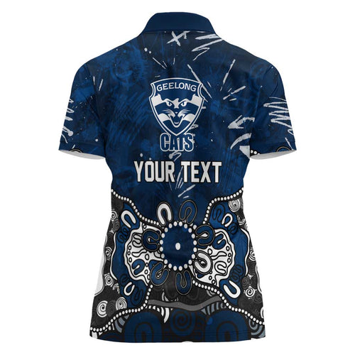 Personalized Geelong Cats Women Polo Shirt Aboriginal Dot Painting Graffiti Style