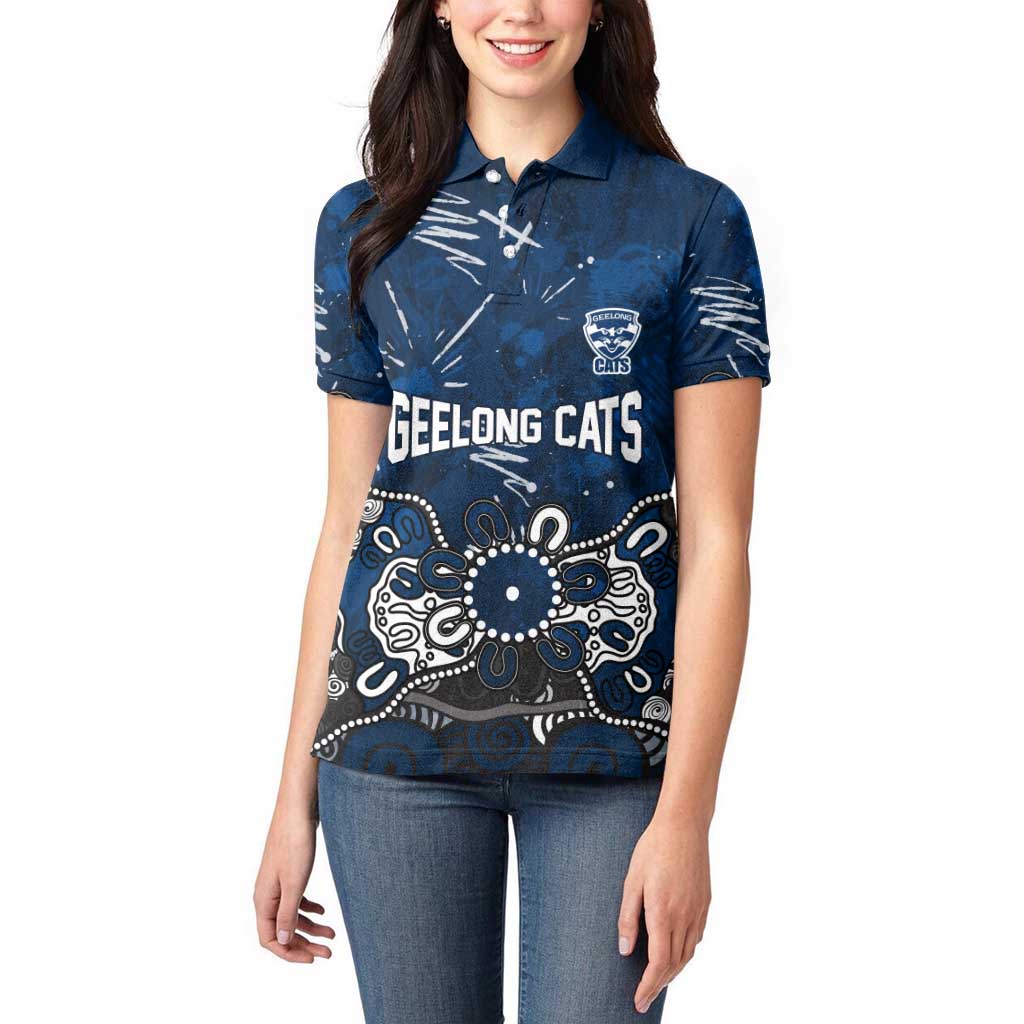Personalized Geelong Cats Women Polo Shirt Aboriginal Dot Painting Graffiti Style