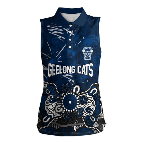 Personalized Geelong Cats Women Sleeveless Polo Shirt Aboriginal Dot Painting Graffiti Style