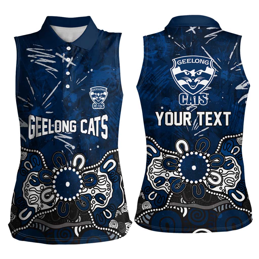 Personalized Geelong Cats Women Sleeveless Polo Shirt Aboriginal Dot Painting Graffiti Style