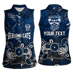 Personalized Geelong Cats Women Sleeveless Polo Shirt Aboriginal Dot Painting Graffiti Style