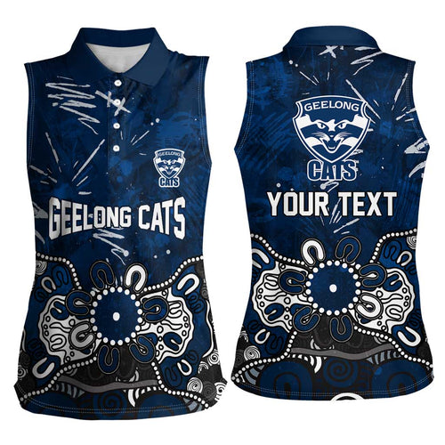 Personalized Geelong Cats Women Sleeveless Polo Shirt Aboriginal Dot Painting Graffiti Style