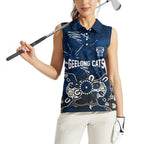 Personalized Geelong Cats Women Sleeveless Polo Shirt Aboriginal Dot Painting Graffiti Style