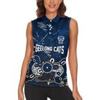 Personalized Geelong Cats Women Sleeveless Polo Shirt Aboriginal Dot Painting Graffiti Style