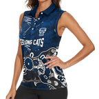 Personalized Geelong Cats Women Sleeveless Polo Shirt Aboriginal Dot Painting Graffiti Style