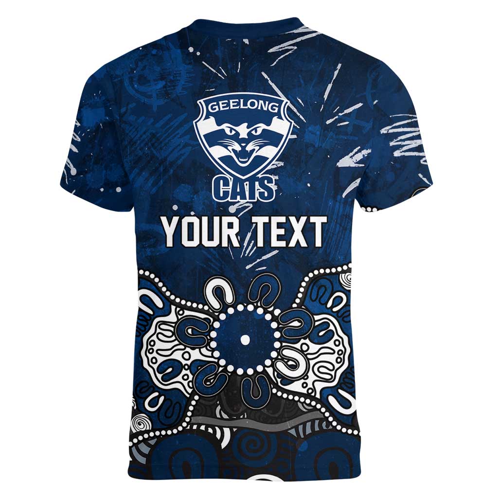 Personalized Geelong Cats Women V-Neck T-Shirt Aboriginal Dot Painting Graffiti Style