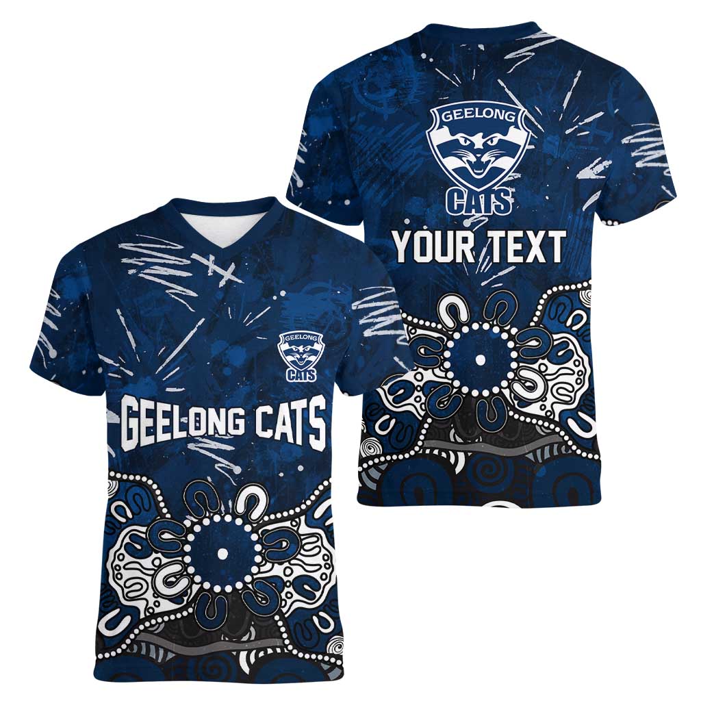 Personalized Geelong Cats Women V-Neck T-Shirt Aboriginal Dot Painting Graffiti Style