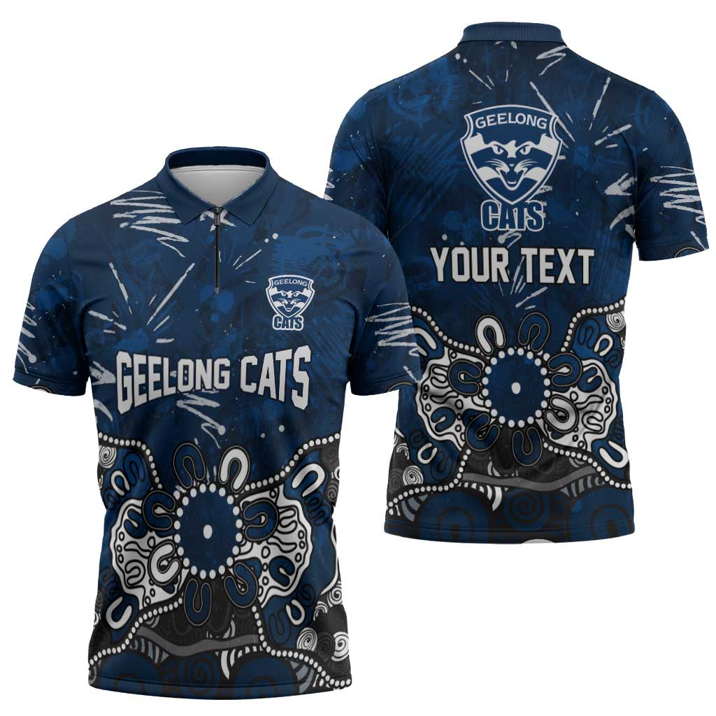 Personalized Geelong Cats Zipper Polo Shirt Aboriginal Dot Painting Graffiti Style