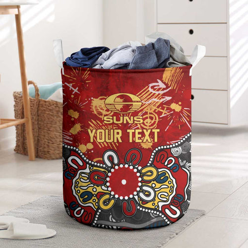 Personalized Gold Coast Suns Laundry Basket Aboriginal Dot Painting Graffiti Style