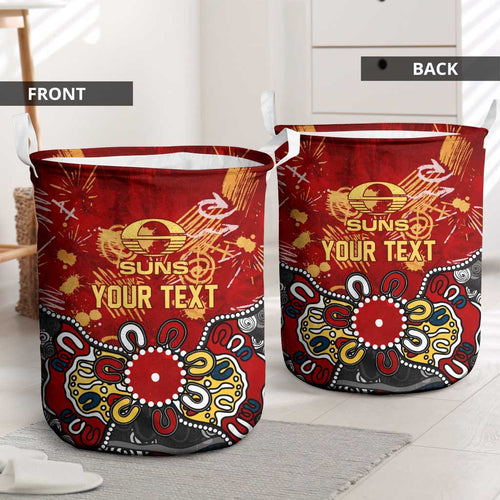 Personalized Gold Coast Suns Laundry Basket Aboriginal Dot Painting Graffiti Style