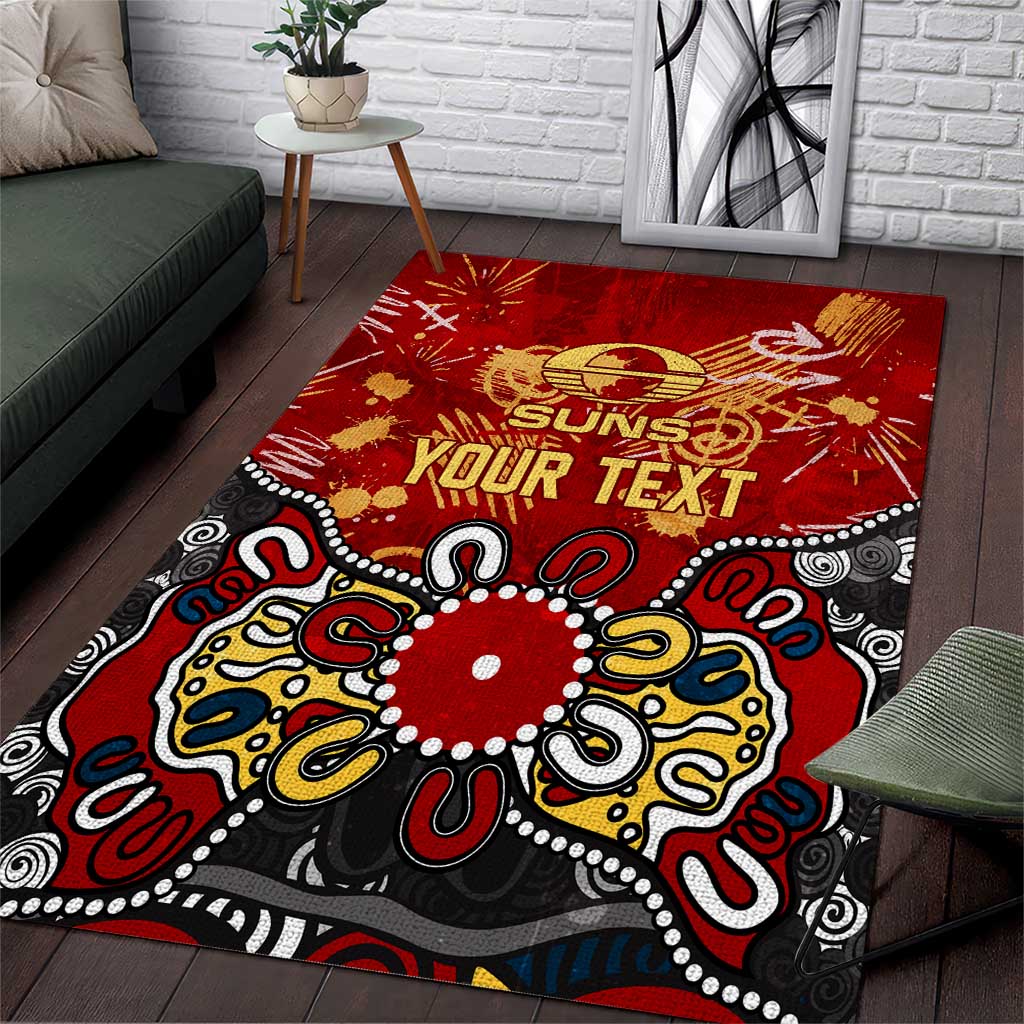 Personalized Gold Coast Suns Area Rug Aboriginal Dot Painting Graffiti Style