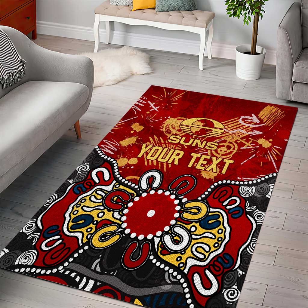 Personalized Gold Coast Suns Area Rug Aboriginal Dot Painting Graffiti Style