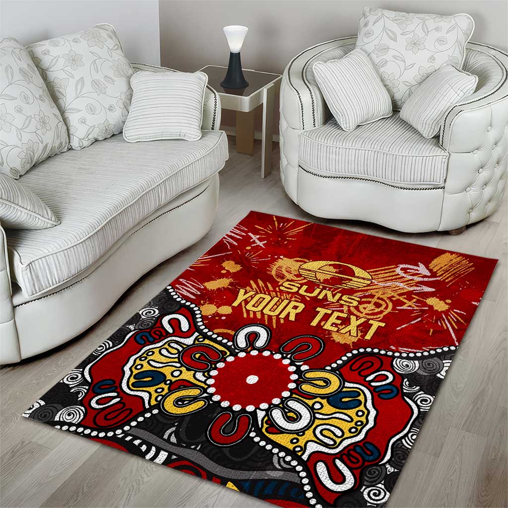 Personalized Gold Coast Suns Area Rug Aboriginal Dot Painting Graffiti Style