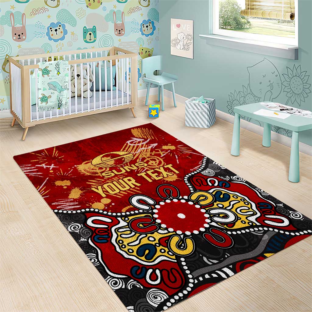 Personalized Gold Coast Suns Area Rug Aboriginal Dot Painting Graffiti Style