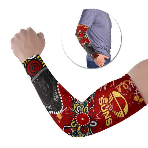 Personalized Gold Coast Suns Arm Sleeves Aboriginal Dot Painting Graffiti Style