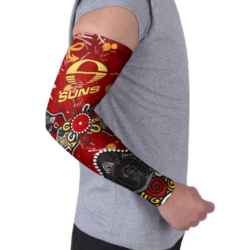 Personalized Gold Coast Suns Arm Sleeves Aboriginal Dot Painting Graffiti Style