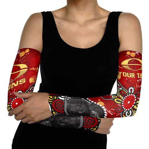 Personalized Gold Coast Suns Arm Sleeves Aboriginal Dot Painting Graffiti Style