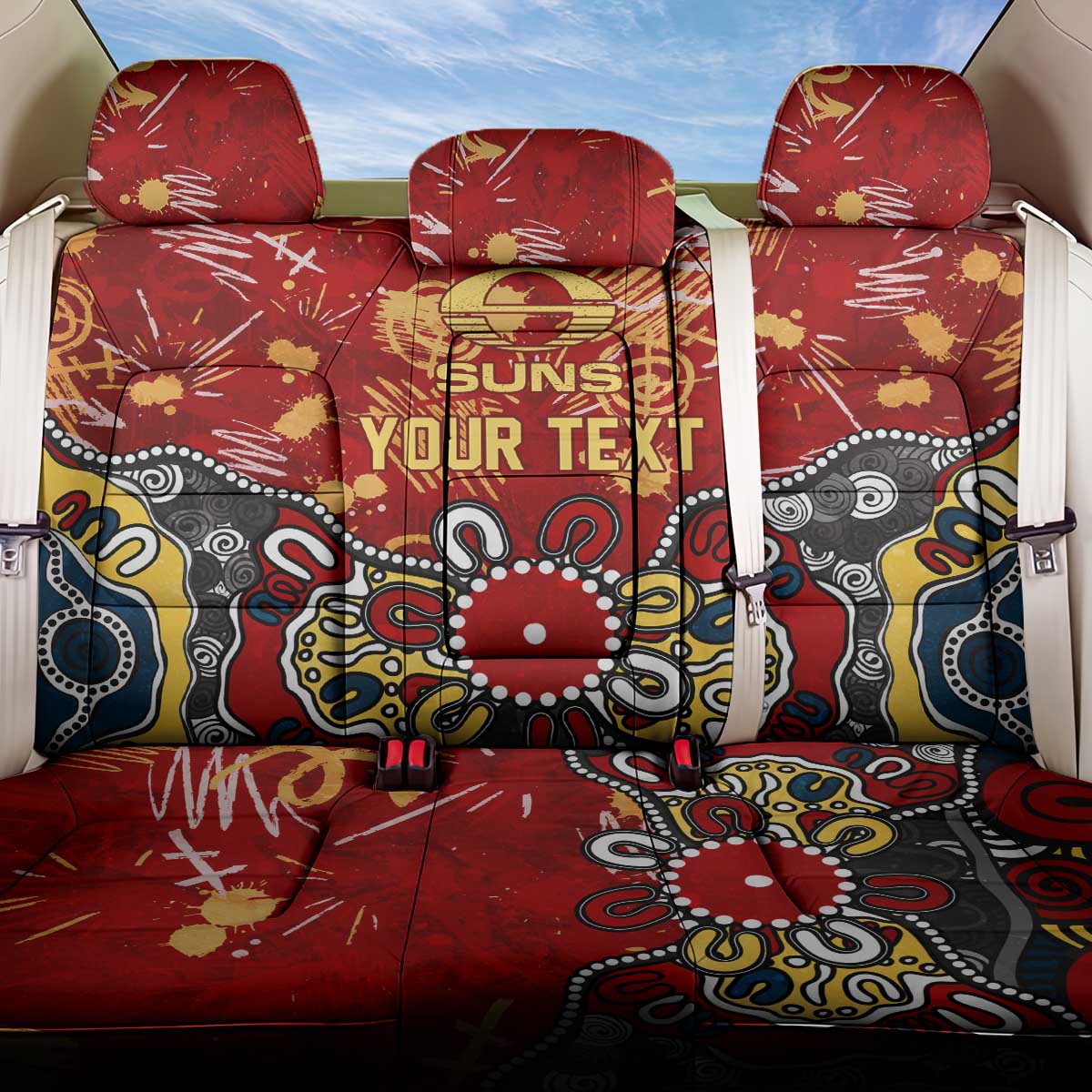 Personalized Gold Coast Suns Back Car Seat Cover Aboriginal Dot Painting Graffiti Style
