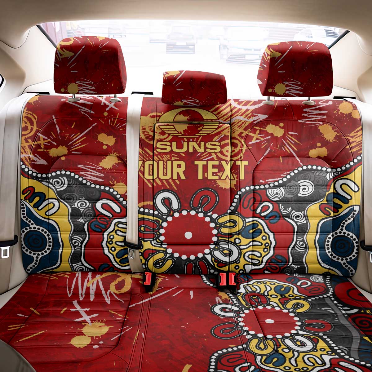 Personalized Gold Coast Suns Back Car Seat Cover Aboriginal Dot Painting Graffiti Style
