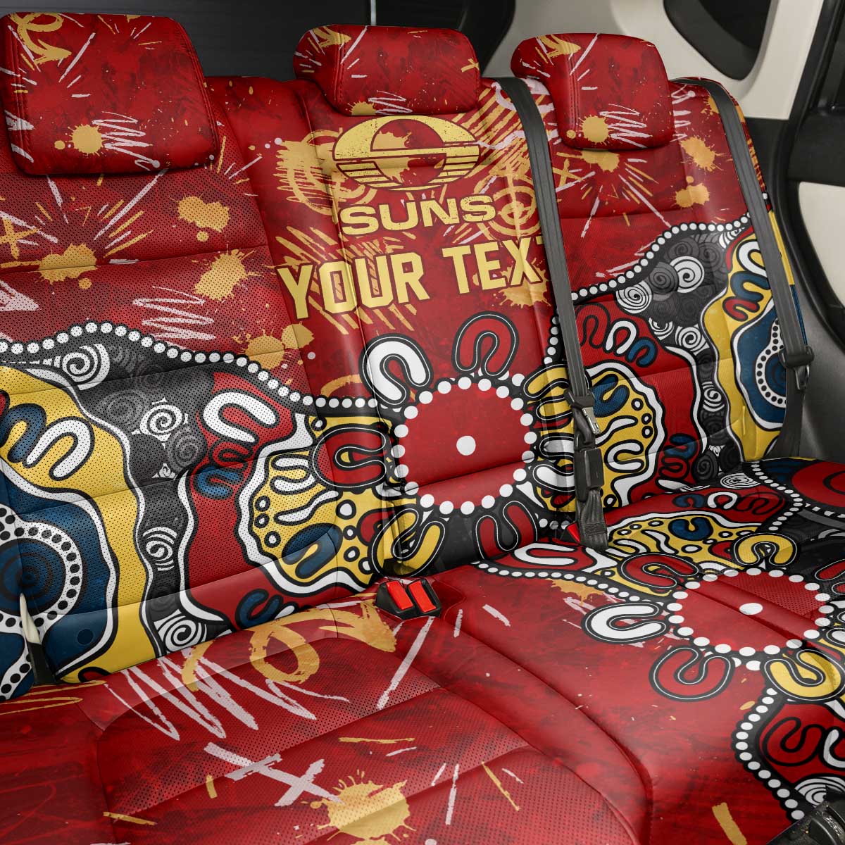 Personalized Gold Coast Suns Back Car Seat Cover Aboriginal Dot Painting Graffiti Style