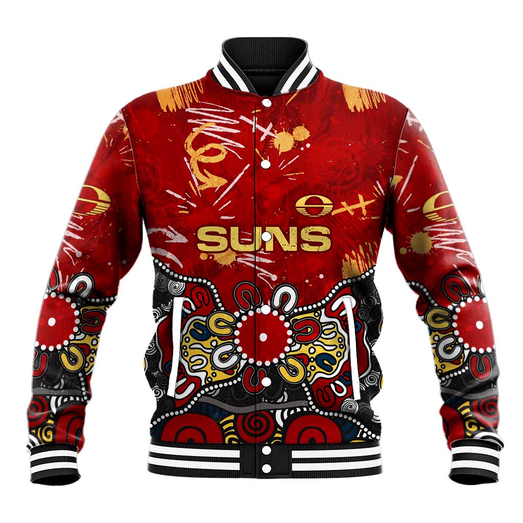 Personalized Gold Coast Suns Baseball Jacket Aboriginal Dot Painting Graffiti Style