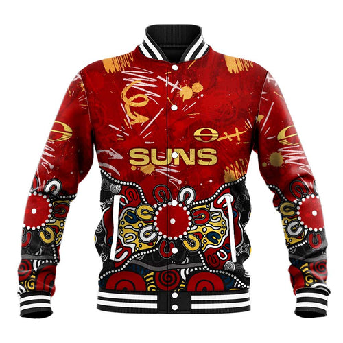 Personalized Gold Coast Suns Baseball Jacket Aboriginal Dot Painting Graffiti Style