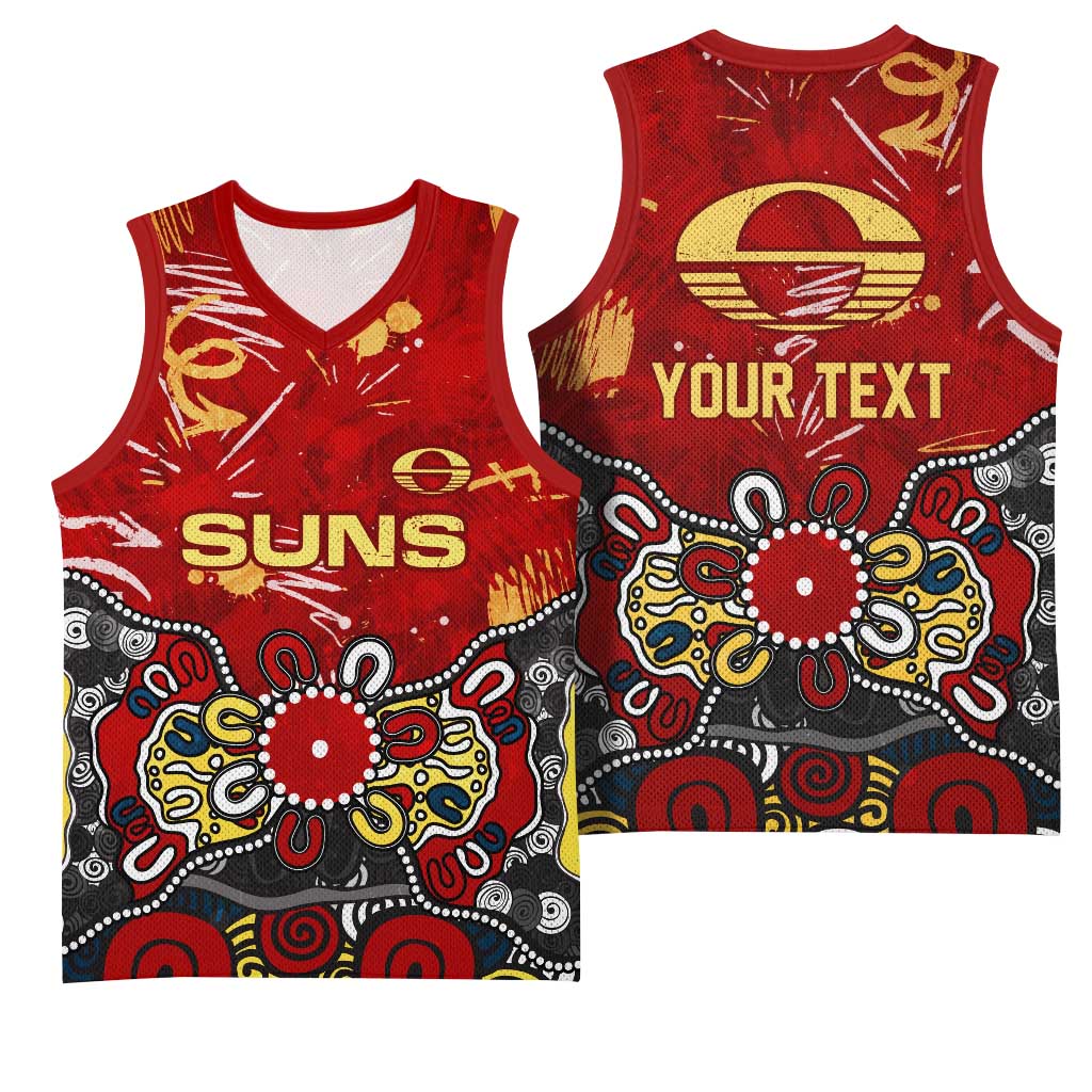 Personalized Gold Coast Suns Basketball Jersey Aboriginal Dot Painting Graffiti Style