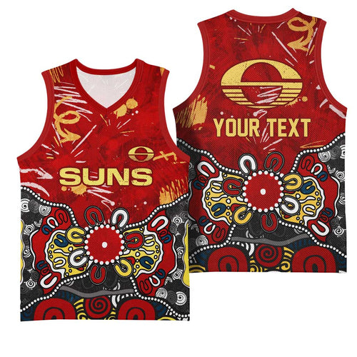 Personalized Gold Coast Suns Basketball Jersey Aboriginal Dot Painting Graffiti Style