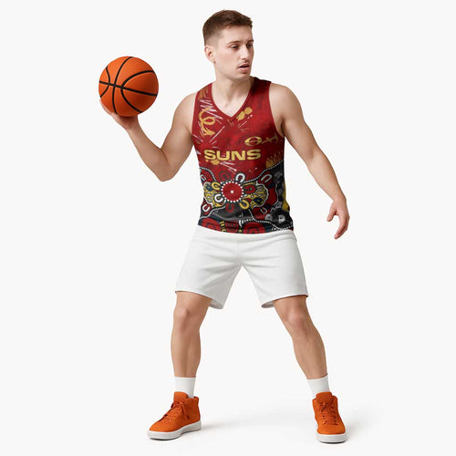 Personalized Gold Coast Suns Basketball Jersey Aboriginal Dot Painting Graffiti Style