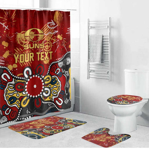 Personalized Gold Coast Suns Bathroom Set Aboriginal Dot Painting Graffiti Style