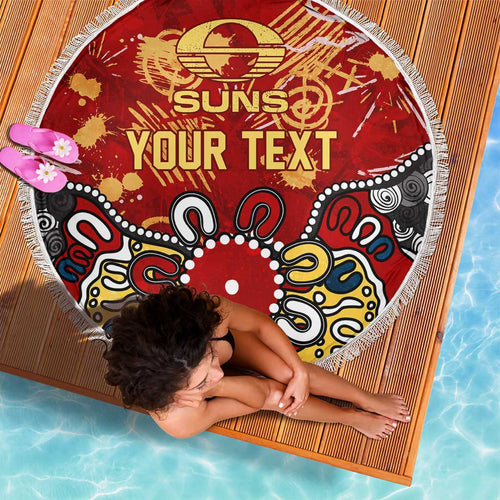 Personalized Gold Coast Suns Beach Blanket Aboriginal Dot Painting Graffiti Style