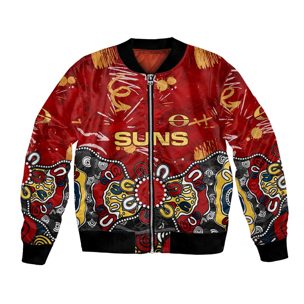 Personalized Gold Coast Suns Bomber Jacket Aboriginal Dot Painting Graffiti Style