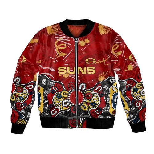 Personalized Gold Coast Suns Bomber Jacket Aboriginal Dot Painting Graffiti Style