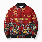 Personalized Gold Coast Suns Bomber Puffer Jacket Aboriginal Dot Painting Graffiti Style