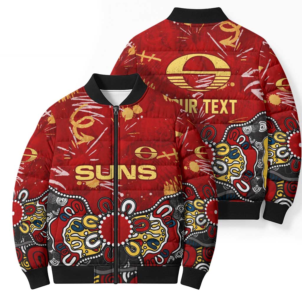 Personalized Gold Coast Suns Bomber Puffer Jacket Aboriginal Dot Painting Graffiti Style