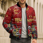 Personalized Gold Coast Suns Bomber Puffer Jacket Aboriginal Dot Painting Graffiti Style