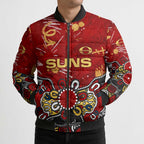 Personalized Gold Coast Suns Bomber Puffer Jacket Aboriginal Dot Painting Graffiti Style