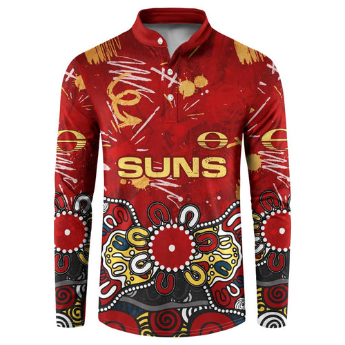 Personalized Gold Coast Suns Button Sweatshirt Aboriginal Dot Painting Graffiti Style