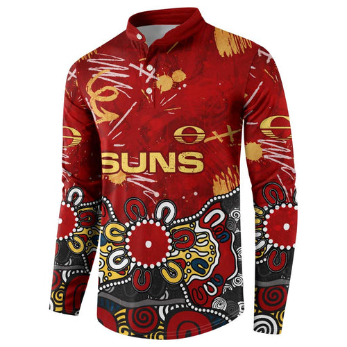 Personalized Gold Coast Suns Button Sweatshirt Aboriginal Dot Painting Graffiti Style