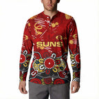 Personalized Gold Coast Suns Button Sweatshirt Aboriginal Dot Painting Graffiti Style
