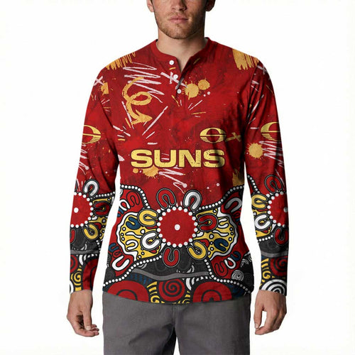 Personalized Gold Coast Suns Button Sweatshirt Aboriginal Dot Painting Graffiti Style