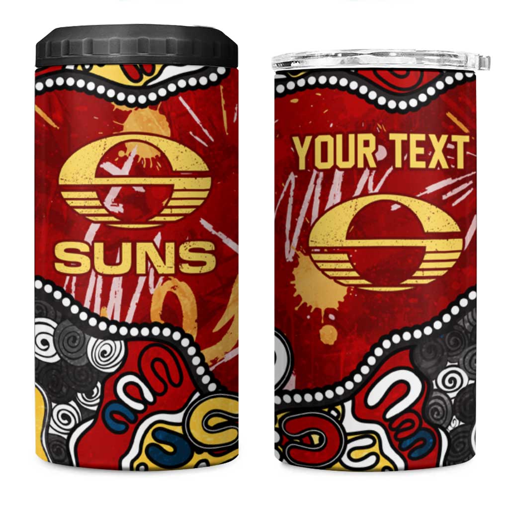 Personalized Gold Coast Suns 4 in 1 Can Cooler Tumbler Aboriginal Dot Painting Graffiti Style