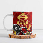 Personalized Gold Coast Suns Ceramic Mug Aboriginal Dot Painting Graffiti Style