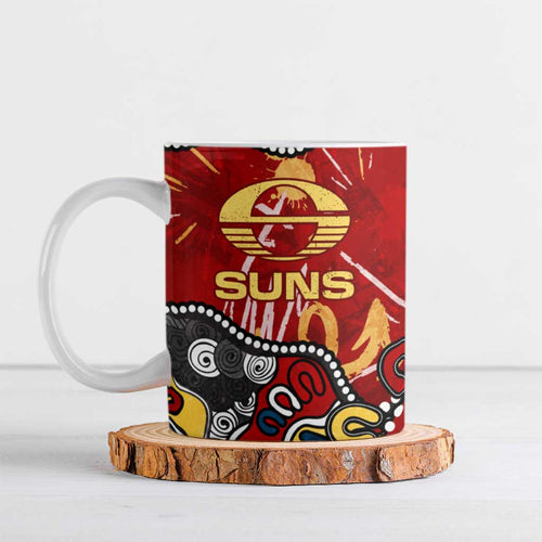 Personalized Gold Coast Suns Ceramic Mug Aboriginal Dot Painting Graffiti Style
