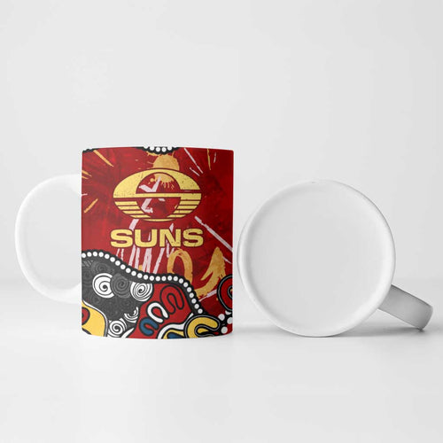 Personalized Gold Coast Suns Ceramic Mug Aboriginal Dot Painting Graffiti Style