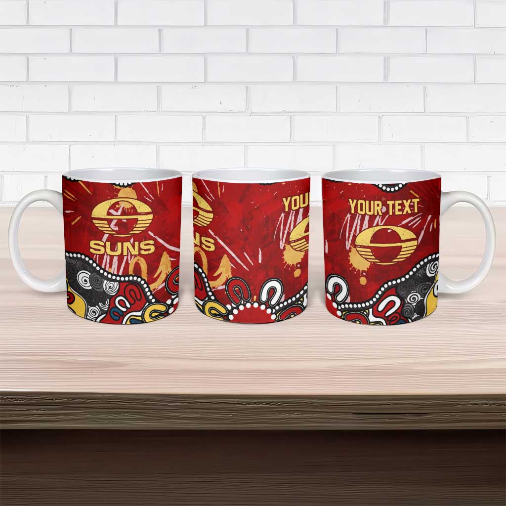 Personalized Gold Coast Suns Ceramic Mug Aboriginal Dot Painting Graffiti Style