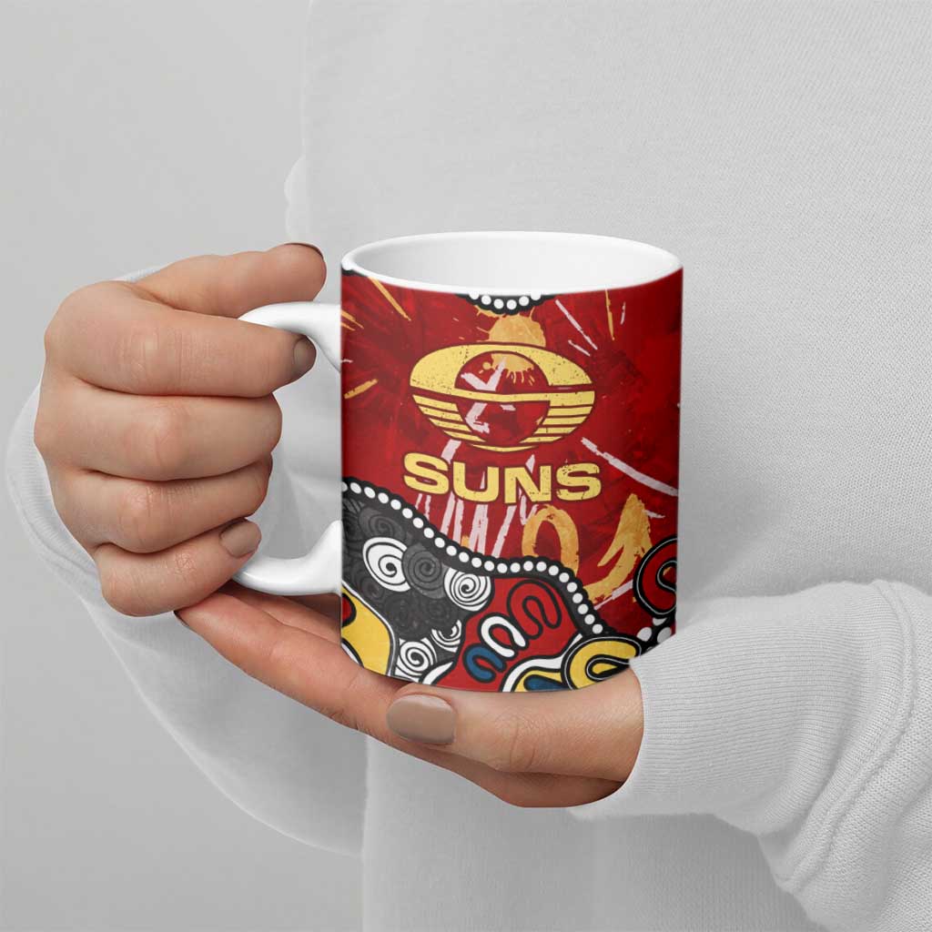 Personalized Gold Coast Suns Ceramic Mug Aboriginal Dot Painting Graffiti Style